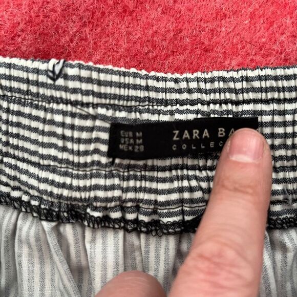 Zara Basics Twee Black White Pinstripe Quirky Pattern Buttons Full Skirt - Picture 12 of 16